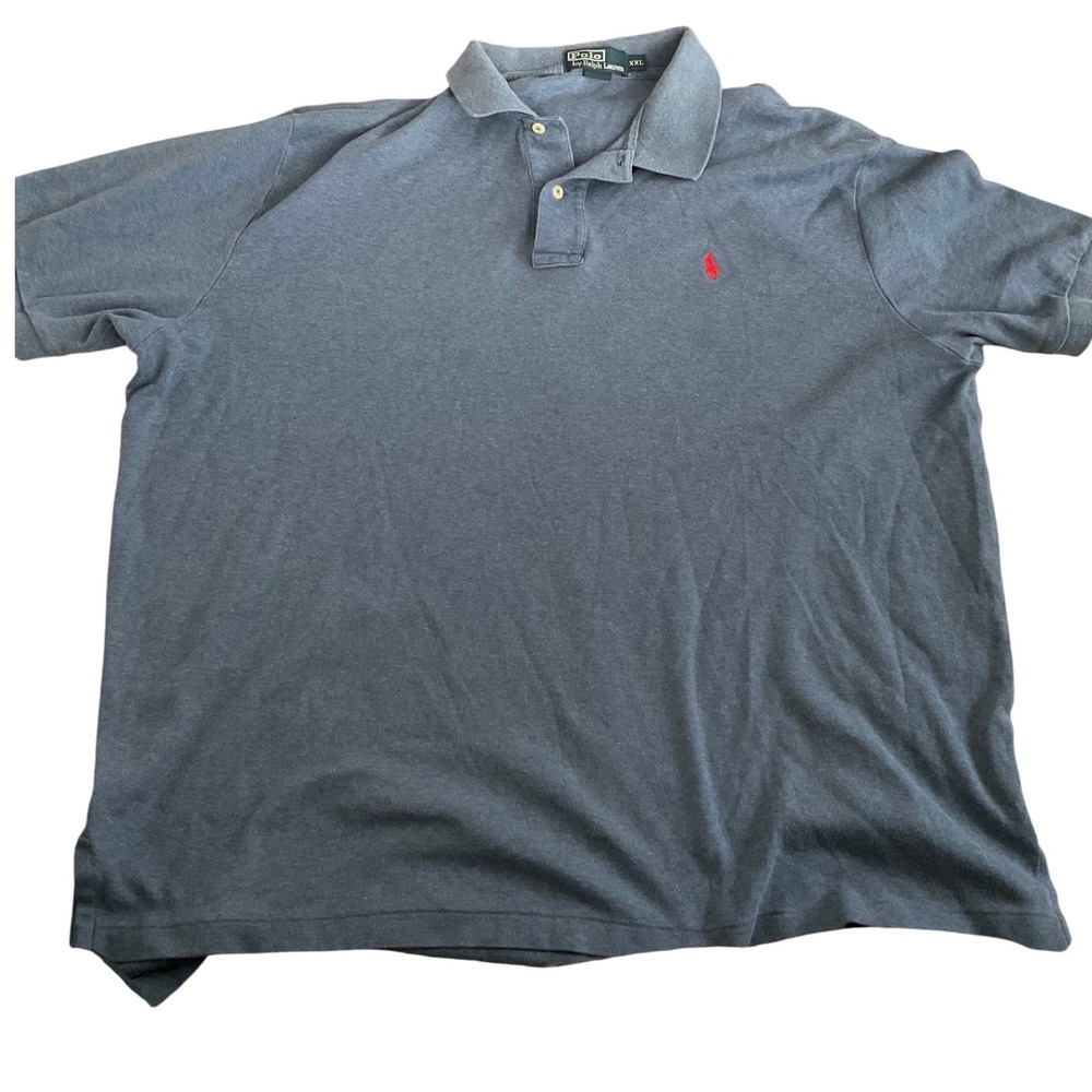 Polo Ralph Lauren Mens XXL Navy Blue Heather Short Sleeve Cotton Polo Shirt Logo